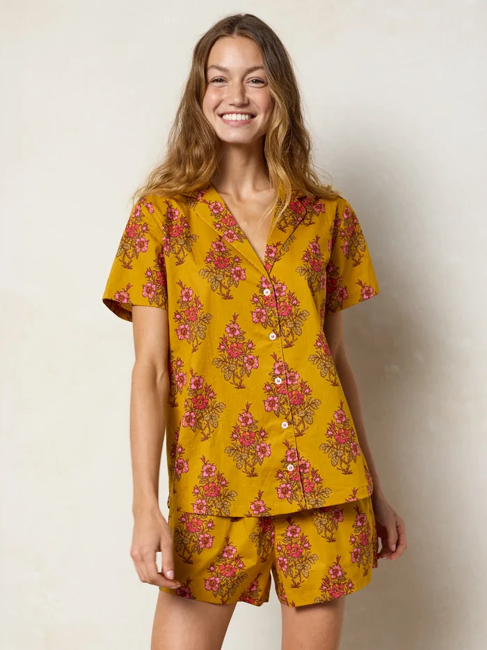 Mix & Match Cotton Pajama Shorts - Garden Block Stamp Gold-view 6