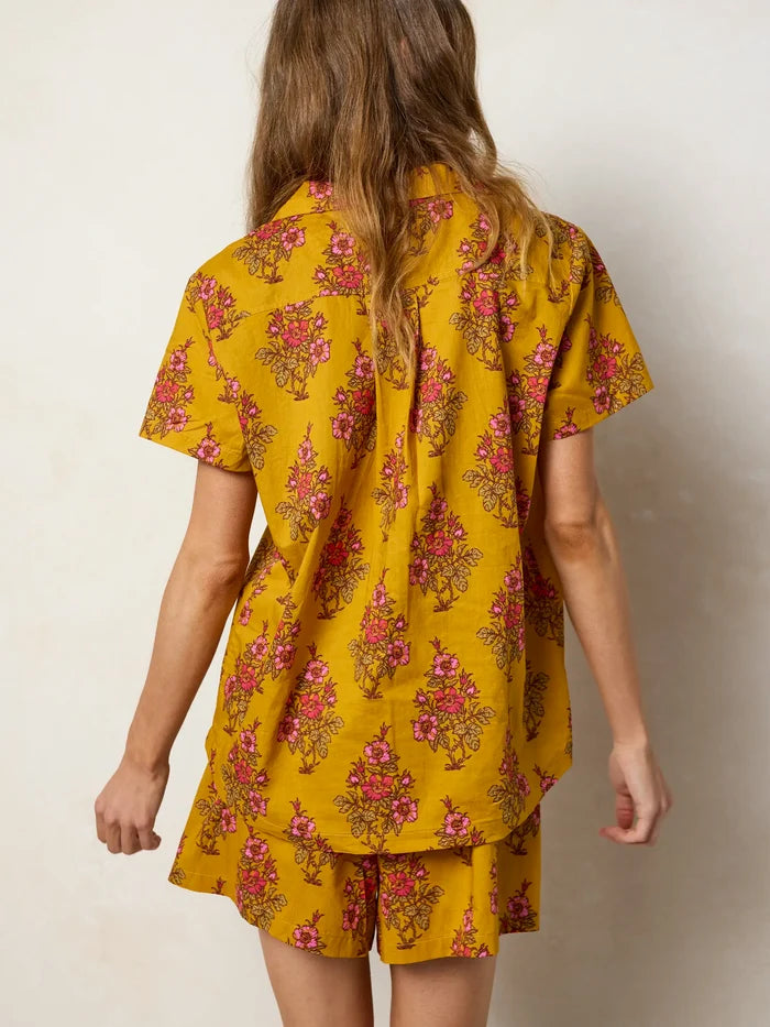Mix & Match Cotton Pajama Shorts - Garden Block Stamp Gold-view 7