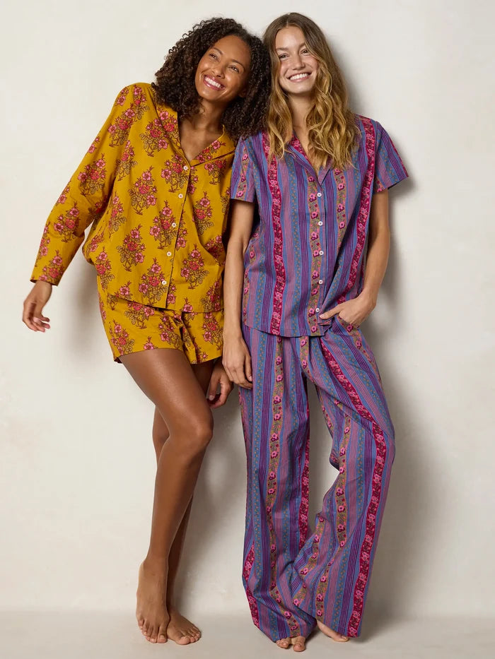 Mix & Match Cotton Pajama Shorts - Garden Block Stamp Gold-view 8