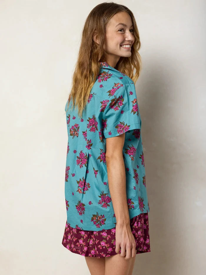 Mix & Match Cotton Short Sleeve Pajama Top - Flower Picking Teal-view 5