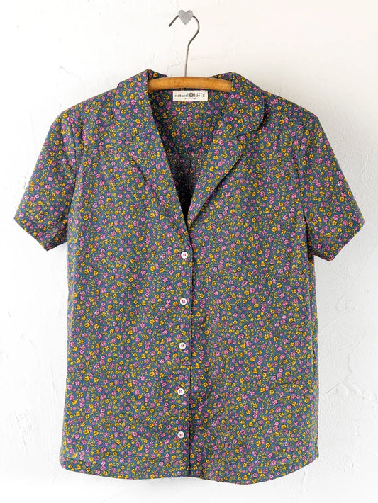 Mix & Match Cotton Short Sleeve Pajama Top - Mari Ditsy Navy-view 1