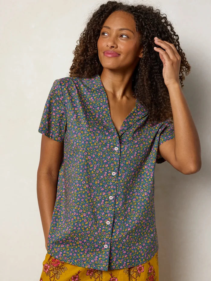 Mix & Match Cotton Short Sleeve Pajama Top - Mari Ditsy Navy-view 2