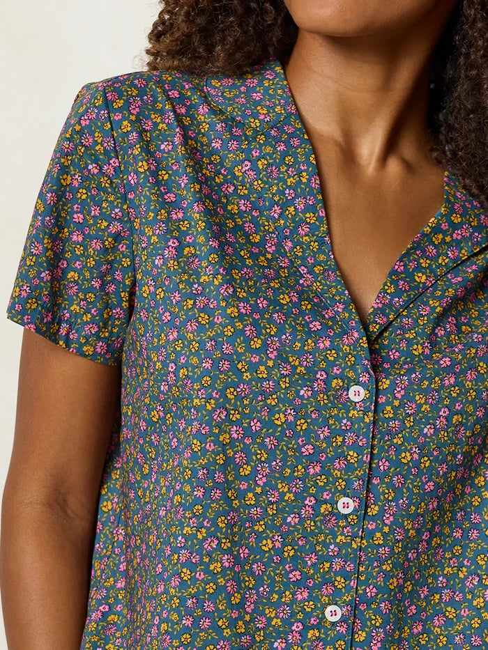 Mix & Match Cotton Short Sleeve Pajama Top - Mari Ditsy Navy-view 5