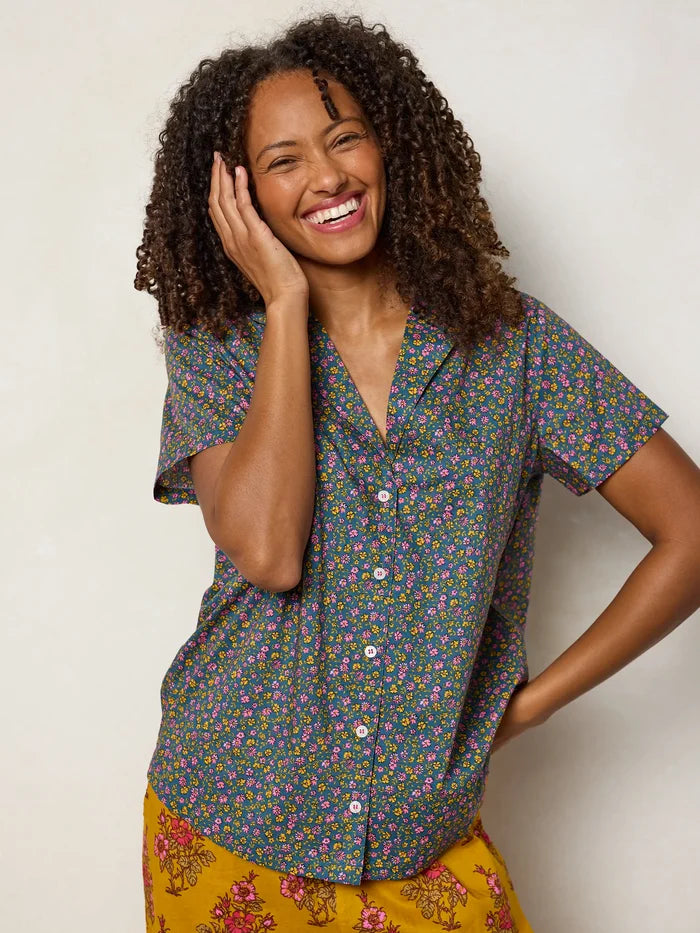 Mix & Match Cotton Short Sleeve Pajama Top - Mari Ditsy Navy-view 6