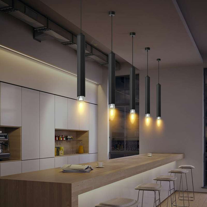 Modern Black LED Pendant Light Geometric Aluminium Tube E14~4602
