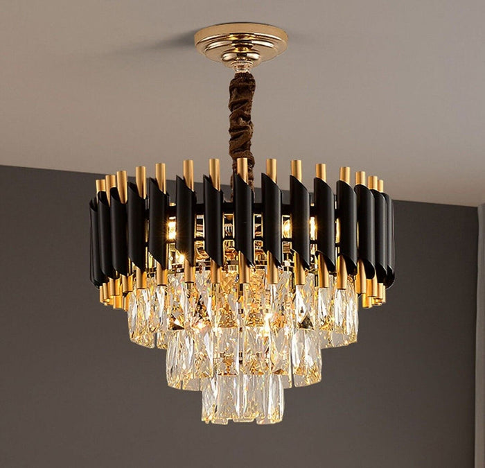 Modern Crystal Black Gold Chandelier With Matching Wall Lights~4118