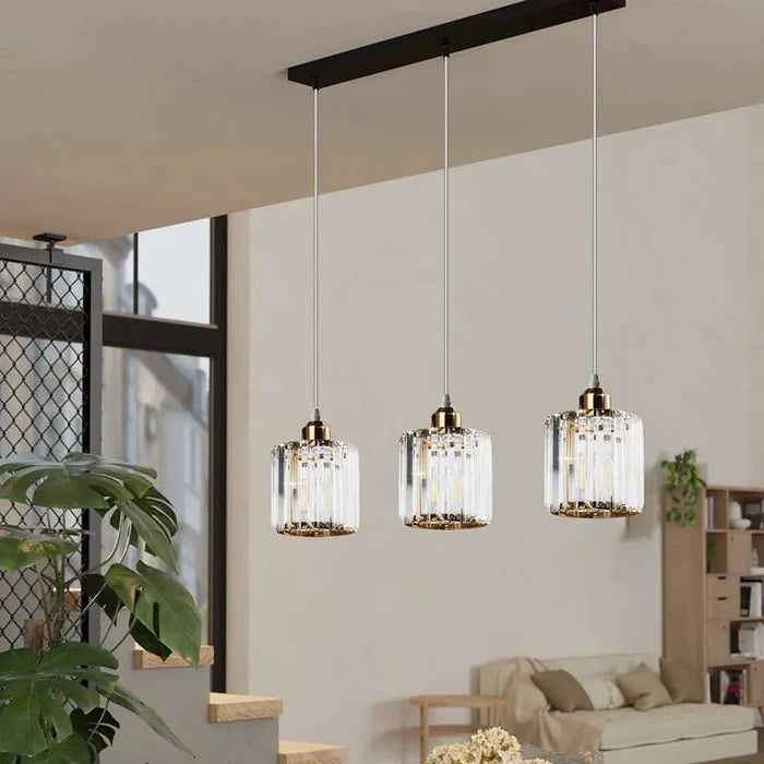 Modern Linear Pendant Lighting with Rectangle Clear Crystal Shade~5051