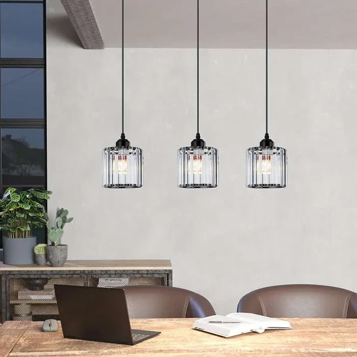 Modern Linear Pendant Lighting with Rectangle Clear Crystal Shade~5051