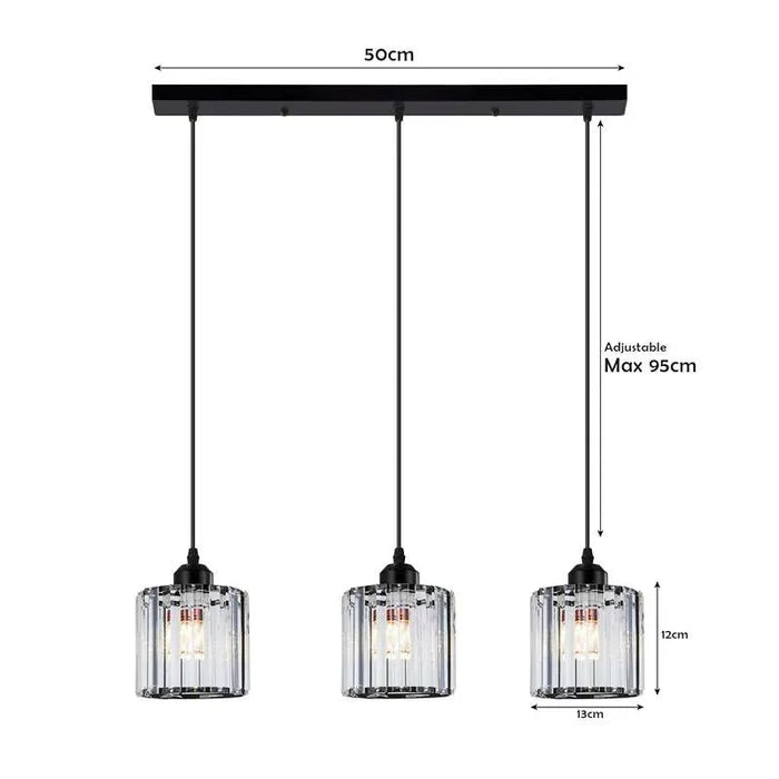 Modern Linear Pendant Lighting with Rectangle Clear Crystal Shade~5051