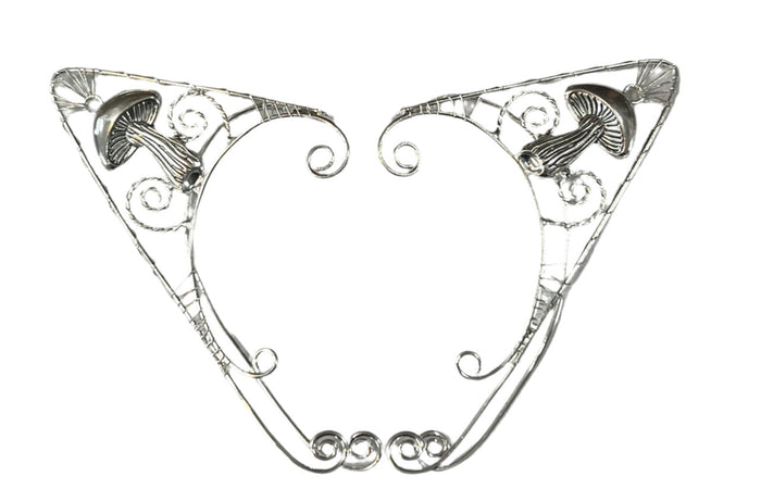 Silver Mushroom Elf Ear Cuffs – Lightweight Non-Piercing Jewelry front view