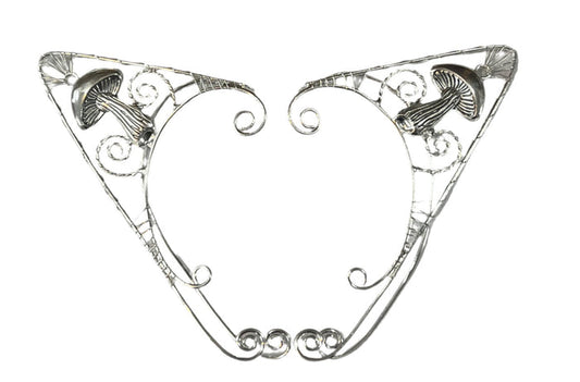 Silver Mushroom Elf Ear Cuffs – Lightweight Non-Piercing Jewelry front view