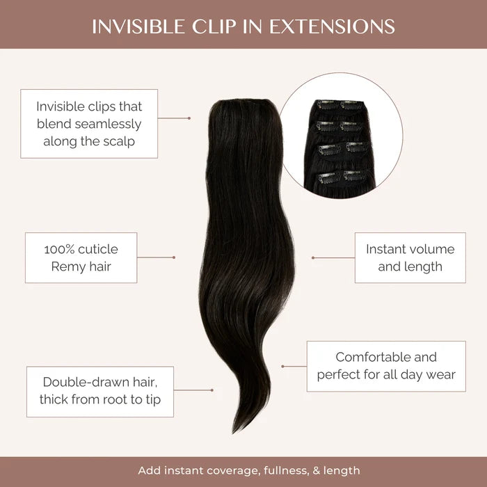 Natural Black (1A) Invisible Clip-Ins