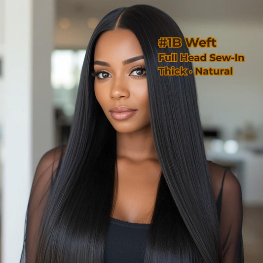 Natural Black #1B Straight Weft Hair Extensions – 100% Remy Human Hair | 100g Bundle | 10’’–30’’ | Sew-In & DIY | Reusable