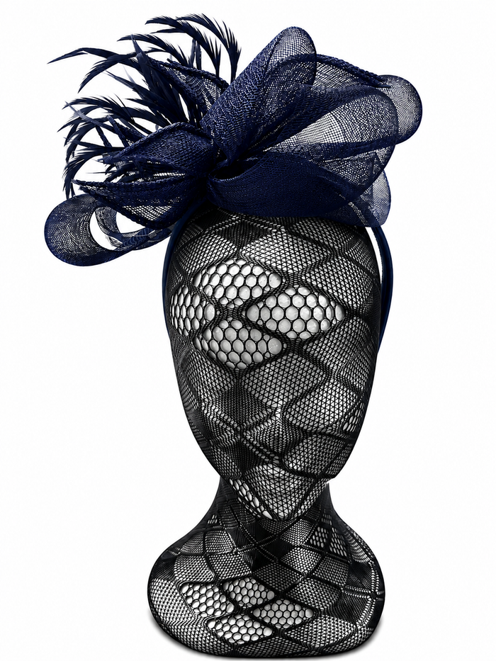 Navy Bow Feather Hairband Fascinator