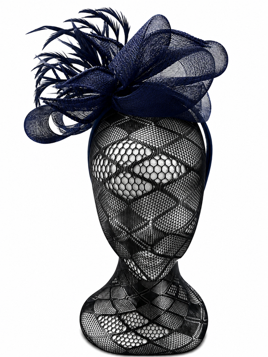 Navy Bow Feather Hairband Fascinator