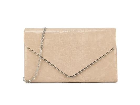 Nude Croc Print Clutch Bag