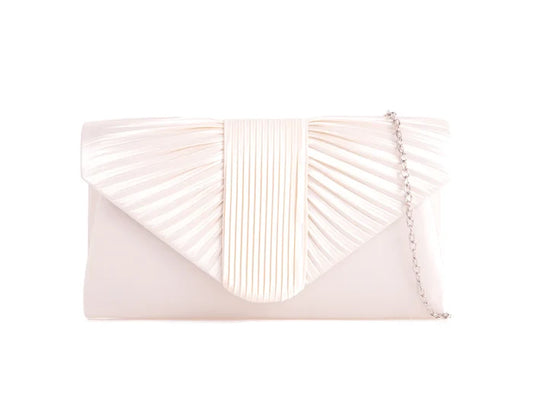 Nude Pale Gold Satin Ruffled Clutch Bag