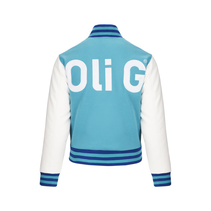 Oli G Varsity Jacket — yellow-gold quilted interior detail