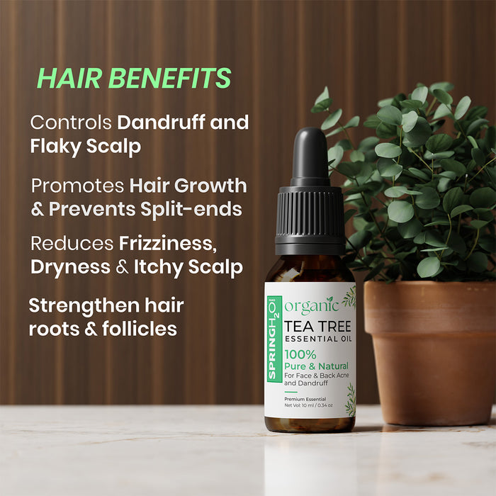 Organic Tea Tree Essential Oil for Face, Dandruff & Acne