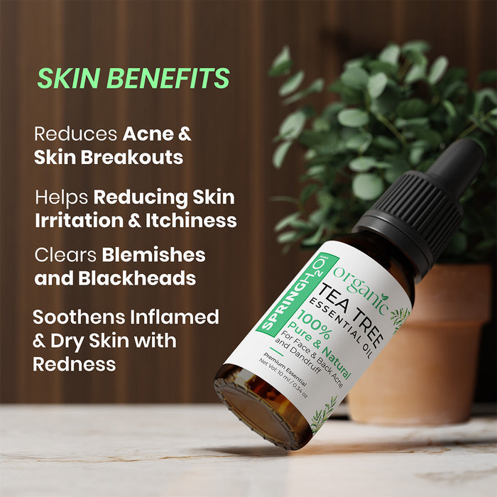 Organic Tea Tree Essential Oil for Face, Dandruff & Acne