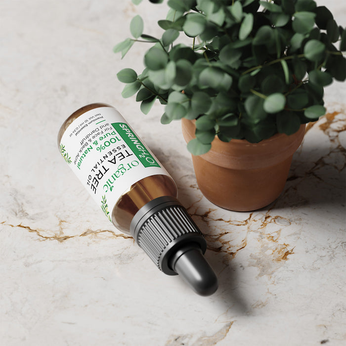 Organic Tea Tree Essential Oil for Face, Dandruff & Acne