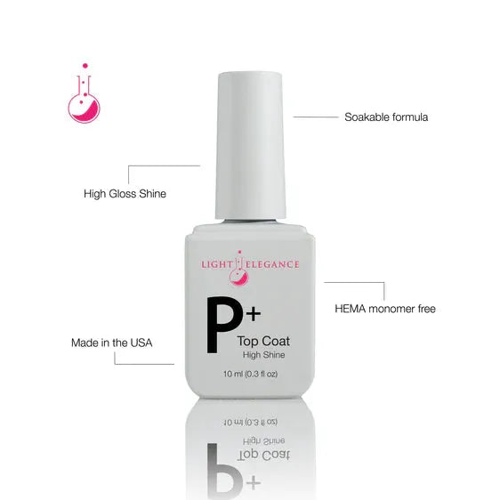 P+ High Shine Soak Off Top Coat, 10 ml