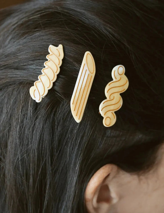 Pasta Alligator hair clip set - Penne, Fusilli, Cavatappi