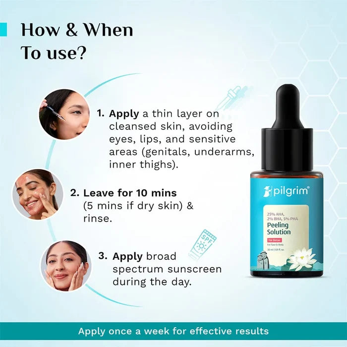 PILGRIM 25% AHA, 2% BHA, 5% PHA PEELING SOLUTION-30ML for Detan
