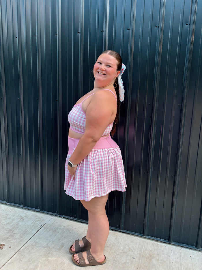 Pink gingham athletic set ￼