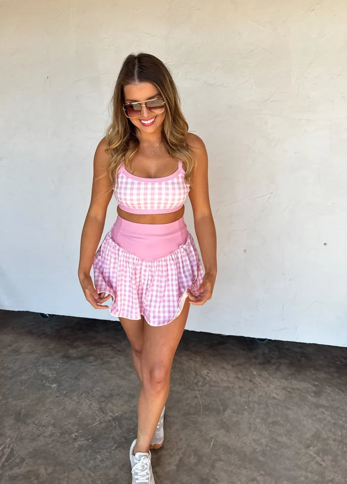 Pink gingham athletic set ￼