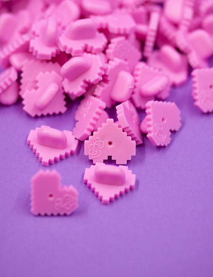 PIXEL HEART Shaped rubber pin backers