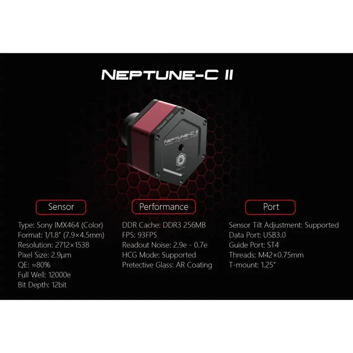 Player One Neptune-C II USB3.0 Color Camera IMX464 (Neptune-C-II) - Astronomy Plus