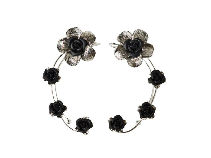 Plumeria Rose Elf Ear Cuffs - Silver Lightweight Non Piercing Jewelry front view