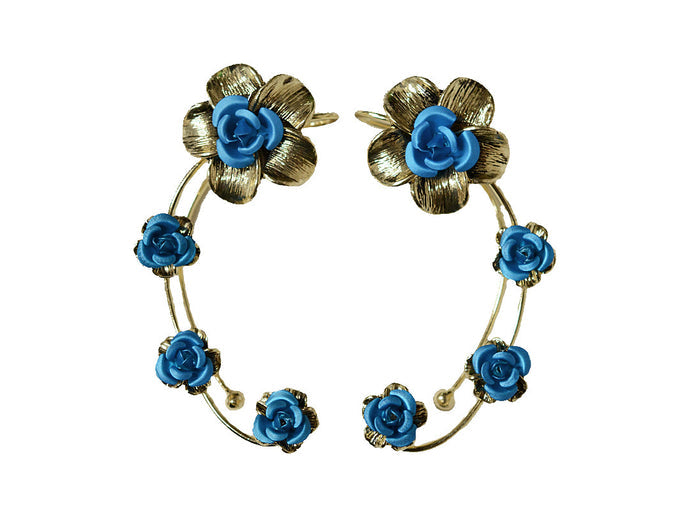 Plumeria Rose Gold Elf Ear Cuffs - Lightweight Non Piercing Jewelry