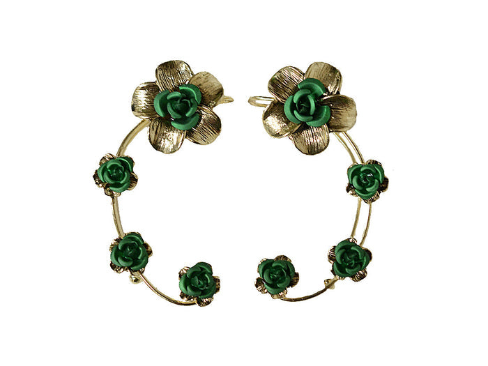 Plumeria Rose Gold Elf Ear Cuffs - Lightweight Non Piercing Jewelry front view
