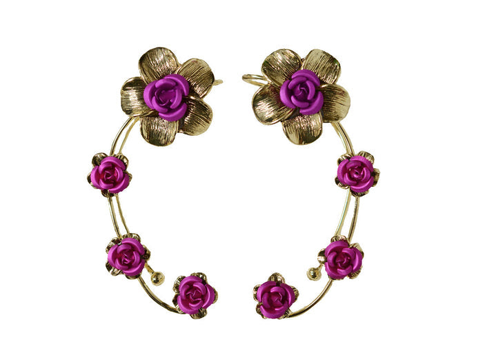 Plumeria Rose Gold Elf Ear Cuffs - Lightweight Non Piercing Jewelry front view