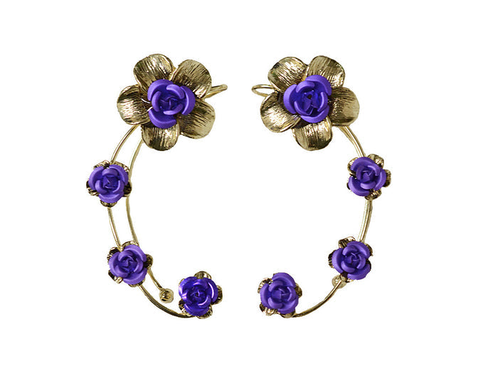 Plumeria Rose Gold Elf Ear Cuffs - Lightweight Non Piercing Jewelry front view