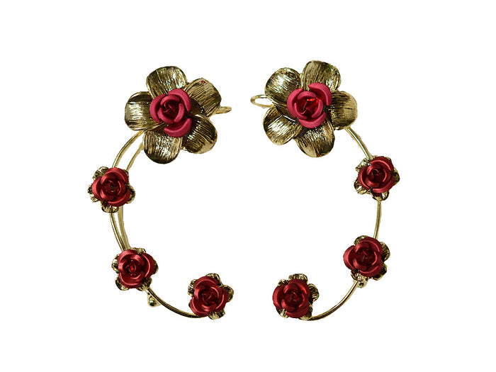 Plumeria Rose Gold Elf Ear Cuffs - Lightweight Non Piercing Jewelry front view