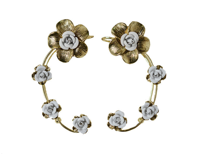 Plumeria Rose Gold Elf Ear Cuffs - Lightweight Non Piercing Jewelry front view