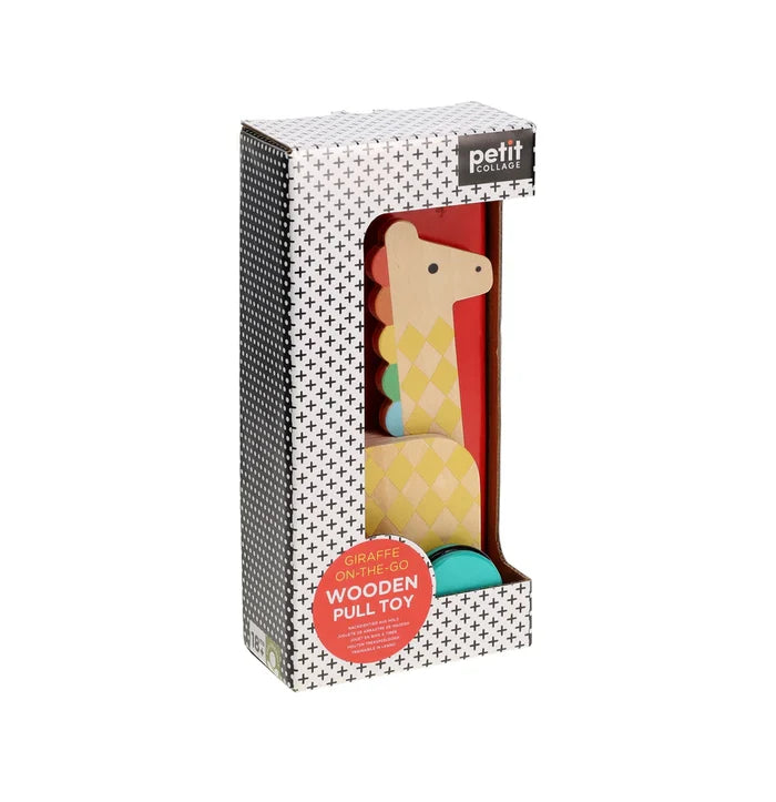 Petit Collage - Pull Along Toy - On-the-Go Wooden Giraffe