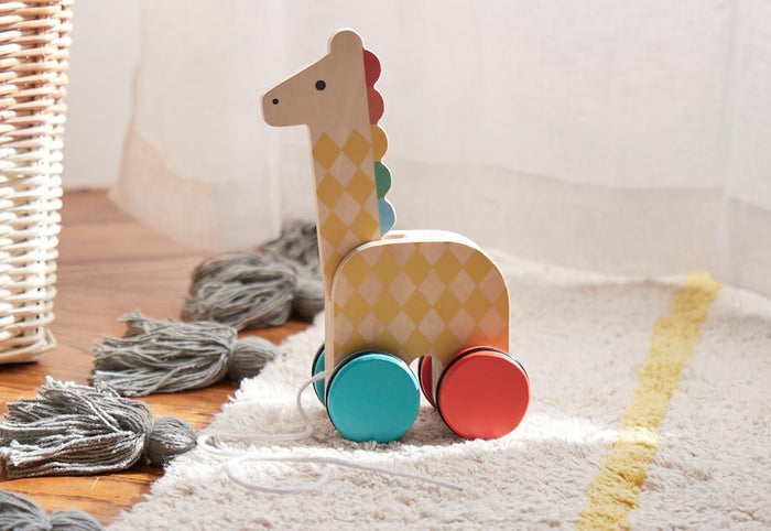 Petit Collage - Pull Along Toy - On-the-Go Wooden Giraffe - Lifestyle Cut
