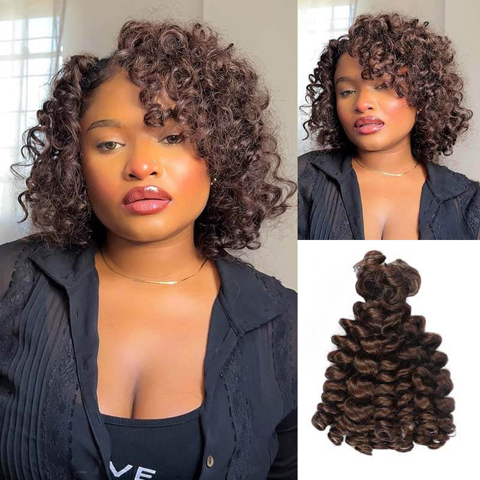qvr dark brown bouncy curl bulk hair extensions for crochet braids