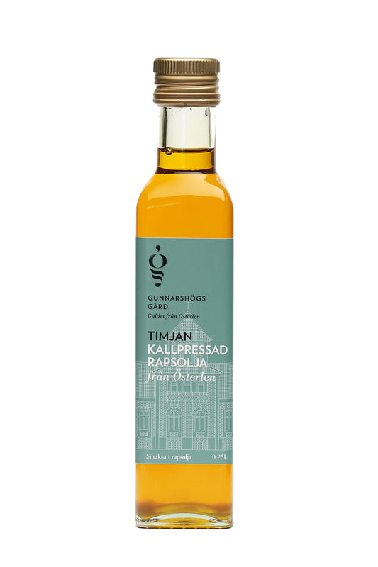 Rapsolja från Rapsodine med en smak av Timjan. KRAVmärkt, 250 ml