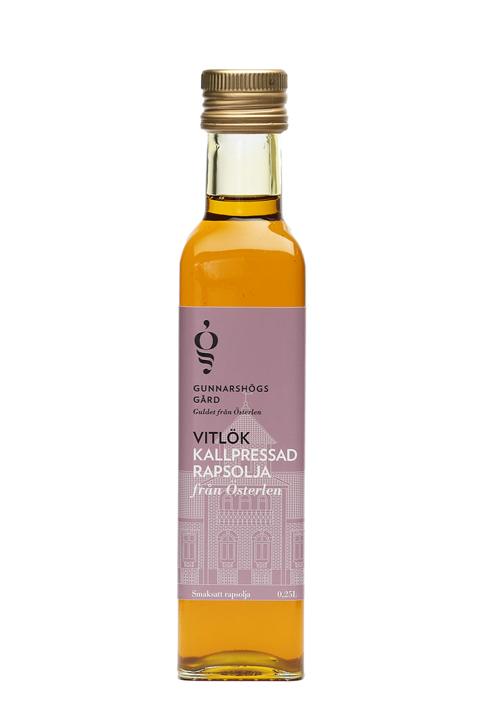 Rapsolja från Rapsodine med en smak av Vitlök. KRAV-märkt, 250 ml