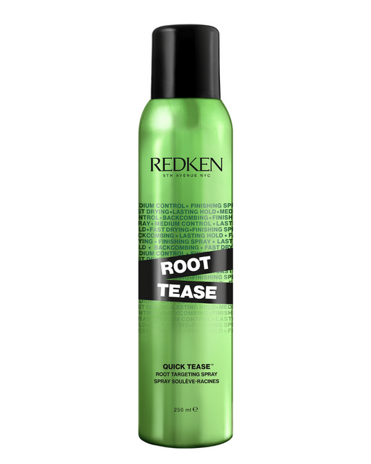 Green hair product bottle with black cap on a white background