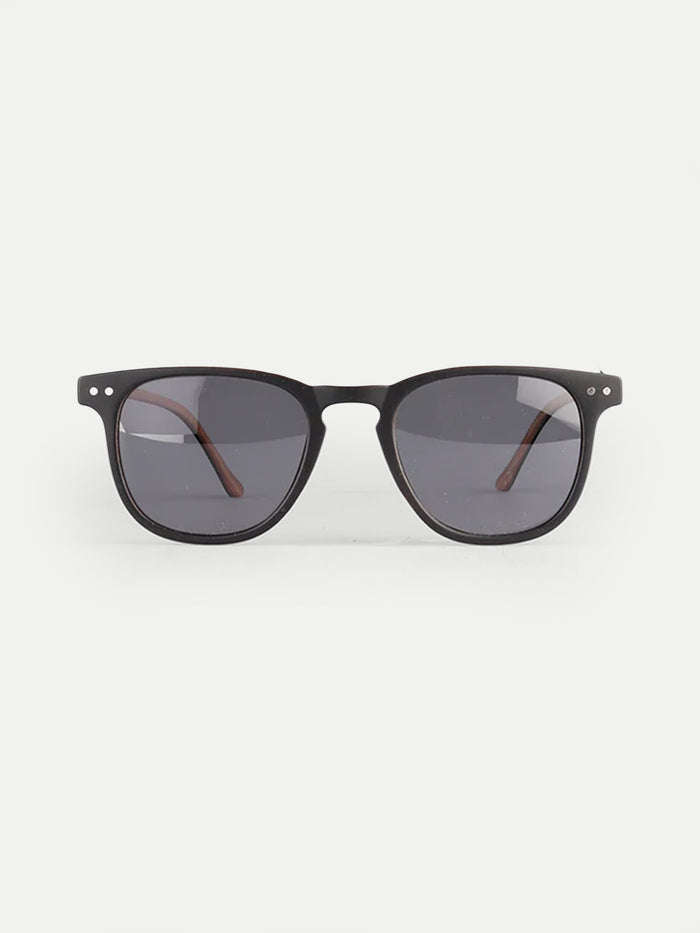 Retro Thin Frame Square Polarised Sunglasses | Matte Black-Image 1