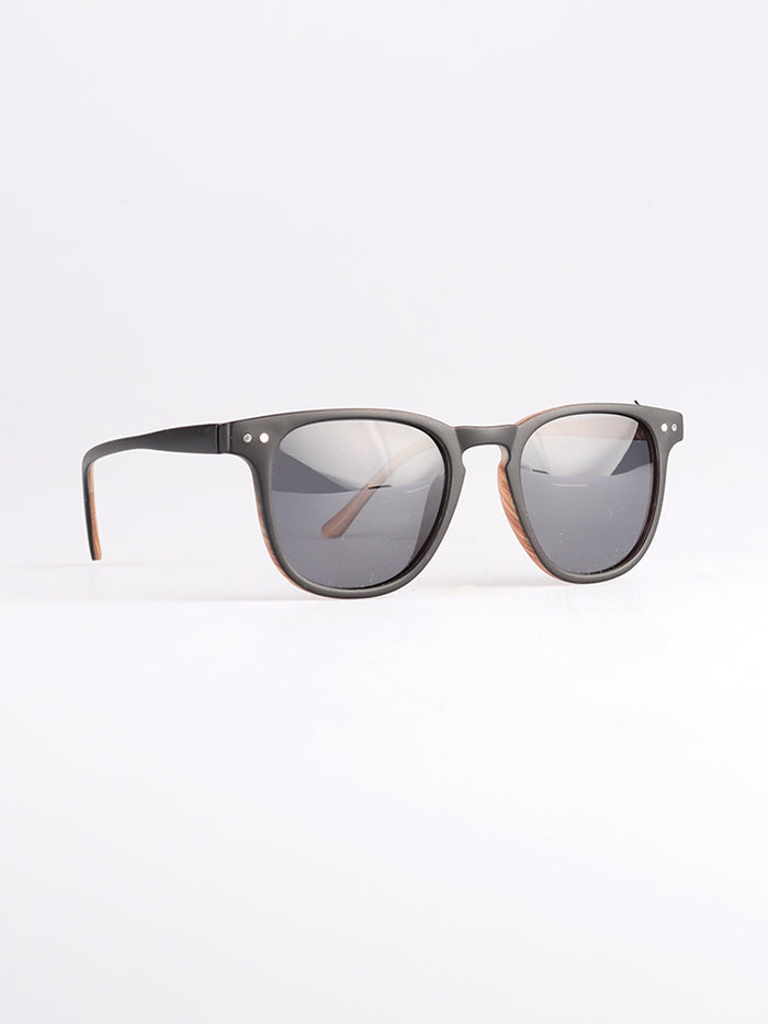 Retro Thin Frame Square Polarised Sunglasses | Matte Black-Image 2