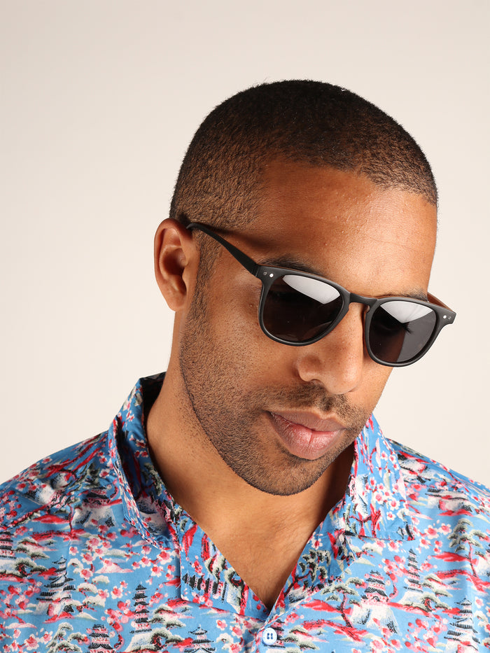 Retro Thin Frame Square Polarised Sunglasses | Matte Black-Image 3