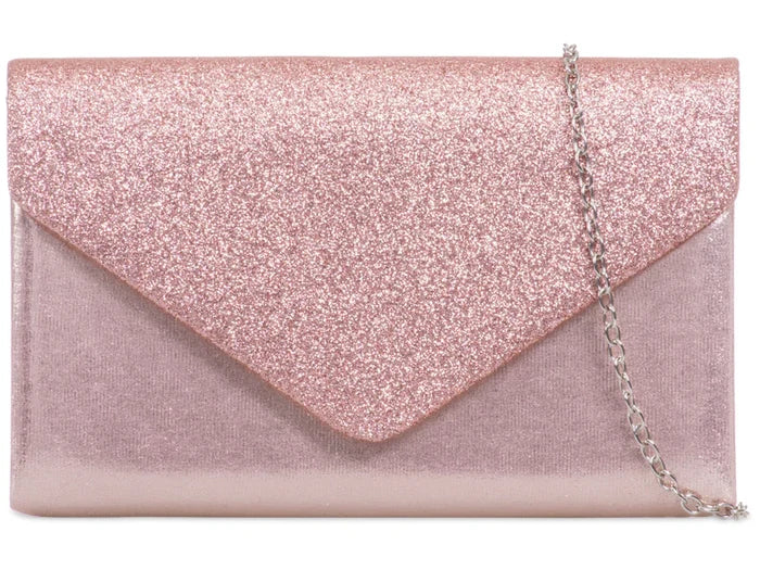 Rose Pink Glitter Shimmer Clutch Bag