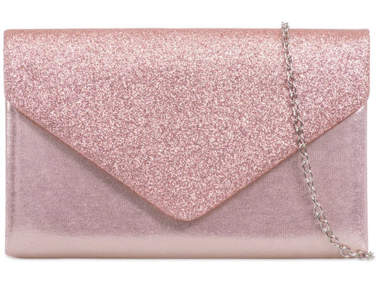 Rose Pink Glitter Shimmer Clutch Bag